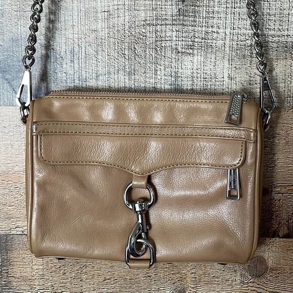 Rebecca Minkoff Mini Mac Crossbody Bag Purse Tan Leather Chain Strap - Picture 4 of 13